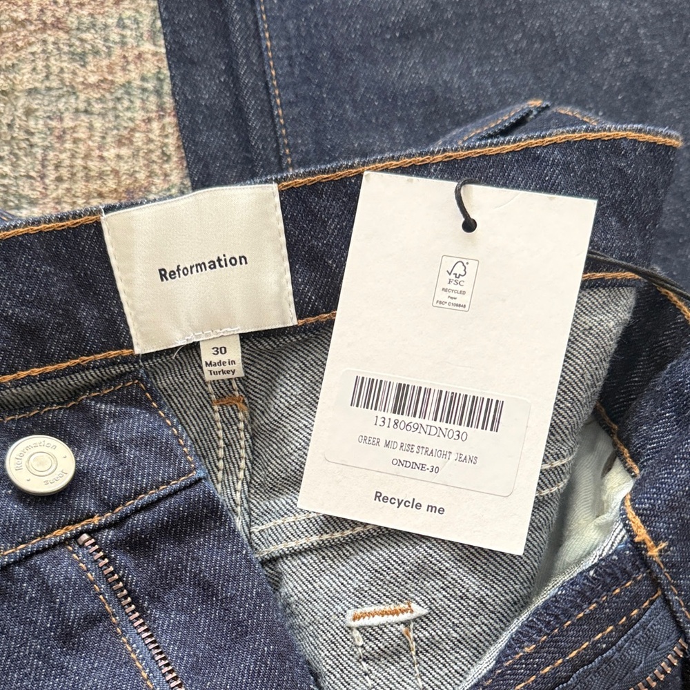 Reformation Dark Blue Straight Leg Jeans. Greer. Size 30